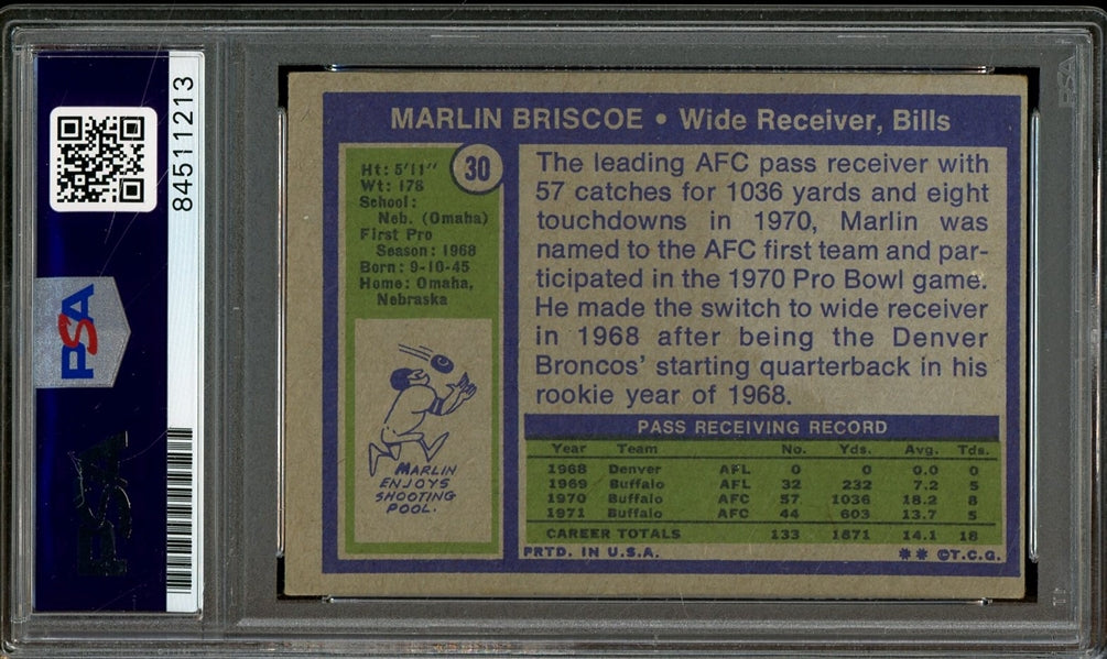 Marlin Briscoe Signed 1972 Topps #30- PSA/DNA Authentic - Rookie Card