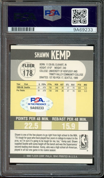 Shawn Kemp Signed 1990 Fleer #178- Auto Graded Gem Mint 10 - PSA/DNA ITP - Rookie Card