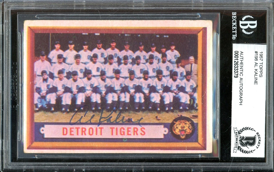 Al Kaline Signed 1957 Tigers Team Baseball Card #198 - BAS Authentic