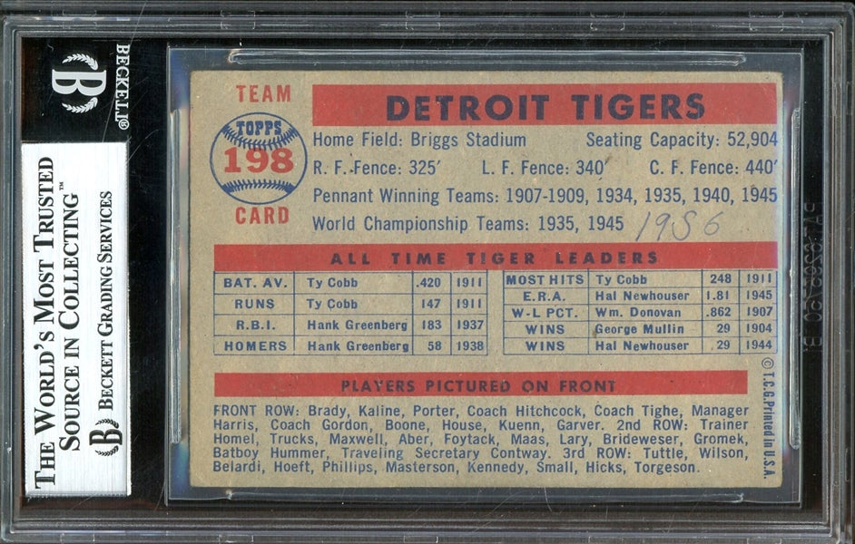 Al Kaline Signed 1957 Tigers Team Baseball Card #198 - BAS Authentic