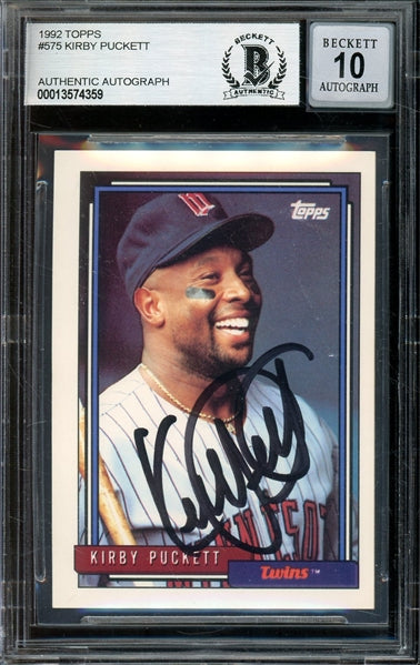 Kirby Puckett Signed 1992 Topps #575 - Auto Graded 10 (BAS)