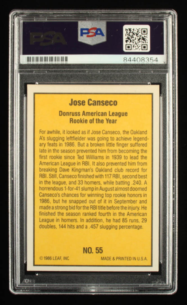1986 Donruss Highlights 55 Jose Canseco Rookie of the Year 