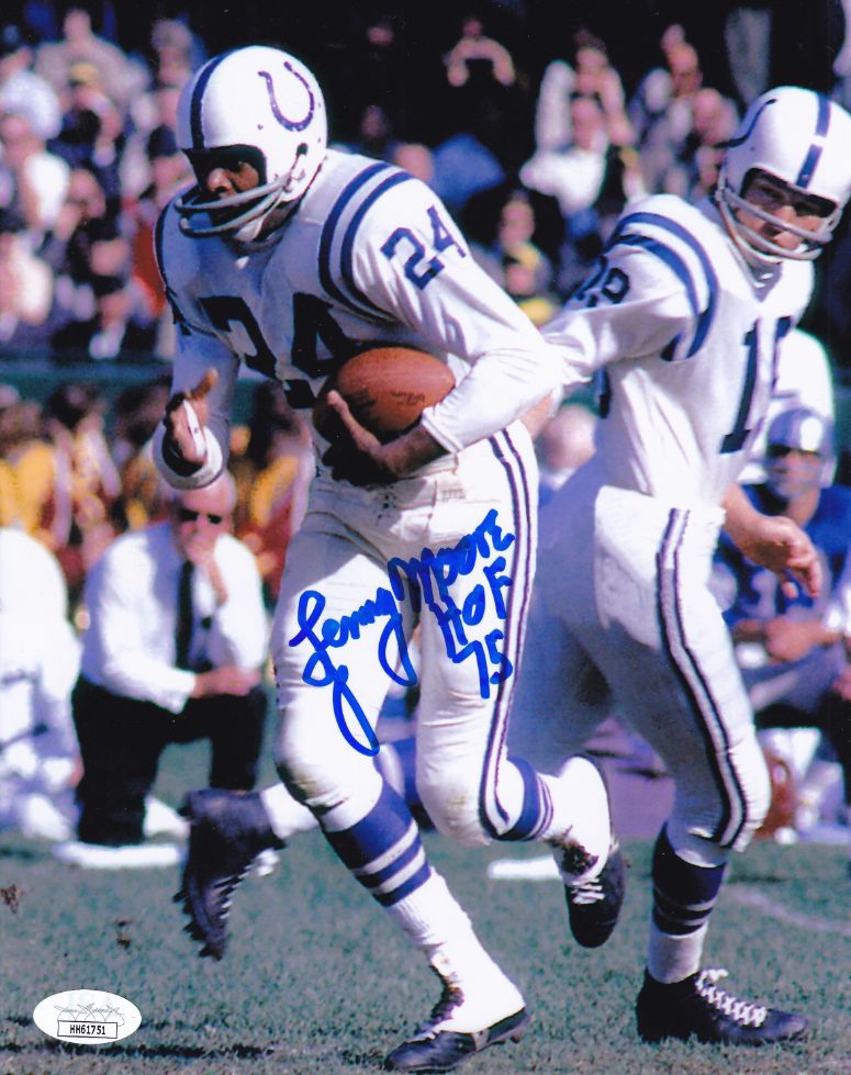 Lenny Moore Signed Colts 8x10 Photo Inscribed "HOF 75" (JSA COA)