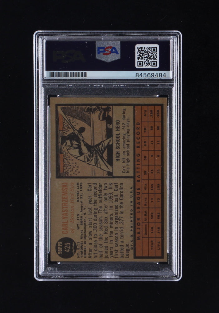 Carl Yastrzemski Signed 1962 Topps #425 Autograph Grade PSA 10