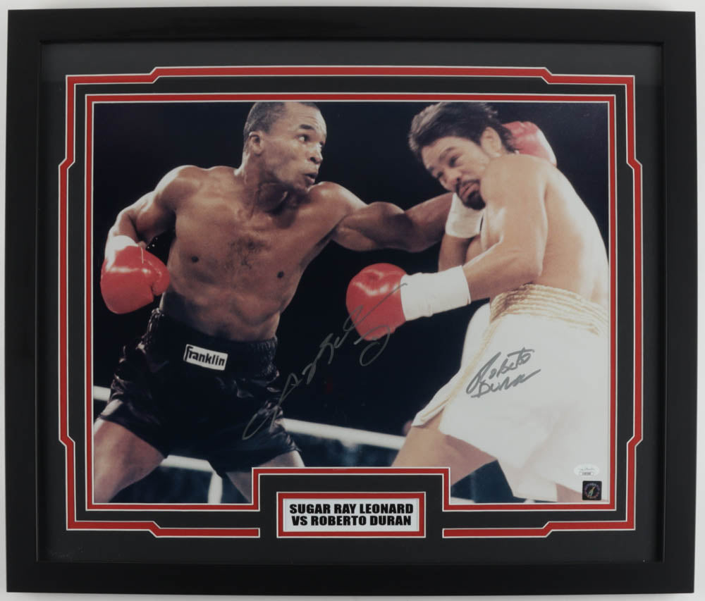 Sugar Ray Leonard & Roberto Duran Signed (JSA) 18x22 Custom Framed Photo Display (JSA & Authentic Signings)