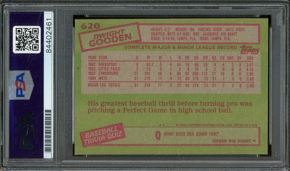 Dwight Gooden Signed 1985 Topps #620- PSA/DNA Authentic - Rookie Card