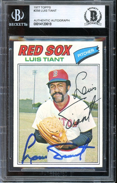 Luis Tiant Signed 1977 Topps Baseball Card #258- BAS Authentic