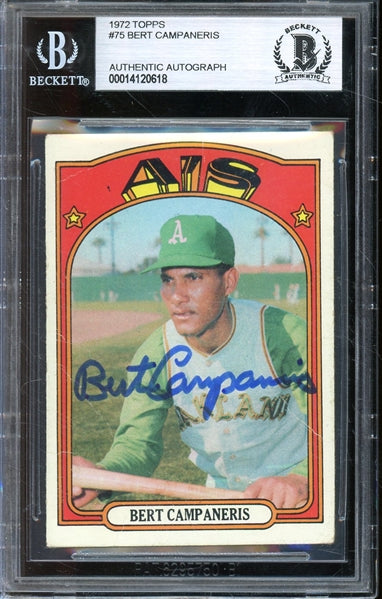 Bert Campaneris Signed 1972 Topps #75- BAS Authentic