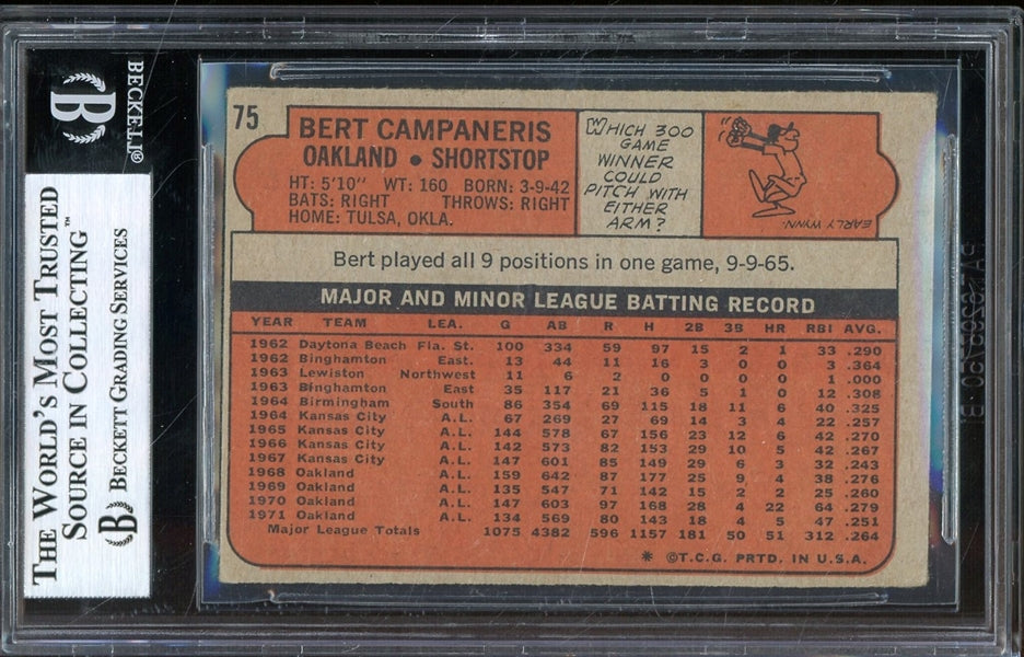 Bert Campaneris Signed 1972 Topps #75- BAS Authentic