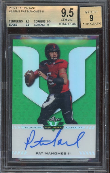 Patrick Mahomes 2017 Leaf Valiant Autographed #BAPM1- #24 of 50 - Graded Gem Mint 9.5 Auto 9 - (BGS) - Rookie Card