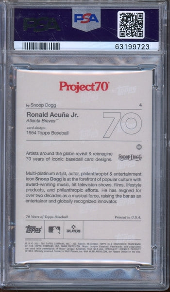 Ronald Acuna Jr. Signed 2021 Topps Project 70 Baseball Card #4 - Card and Auto Both Graded Gem Mint 10! (PSA)