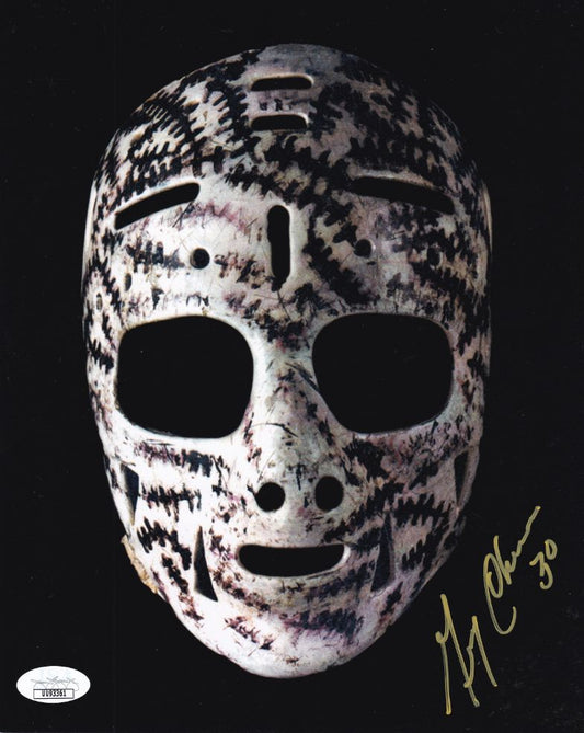 Gerry Cheevers Signed Boston Bruins Vintage Hockey Mask 8x10 Photo (JSA COA)