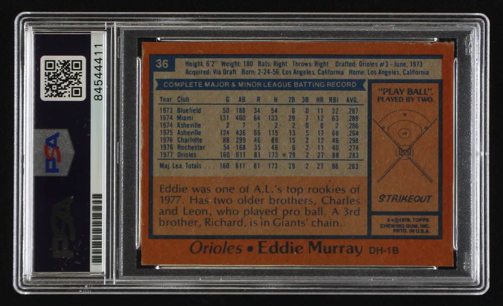 Eddie Murray Signed 1978 Topps #36 RC Autograph Graded (PSA) 9 - Rookie Card