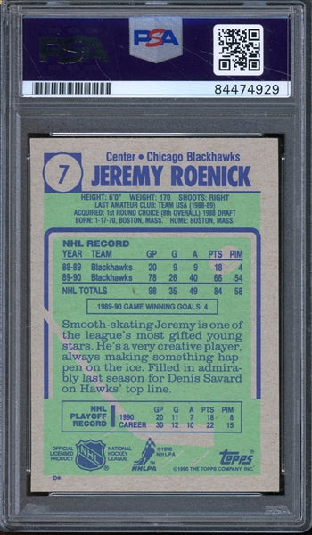 Jeremy Roenick Signed 1990 Topps #7 - Auto Graded Gem Mint 10 - (PSA/DNA Encapsulated) - Rookie Card