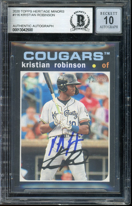 Kristian Robinson Signed 2020 Topps Heritage Minors Baseball Card #116- Auto Graded 10 (BAS) - Rookie Card