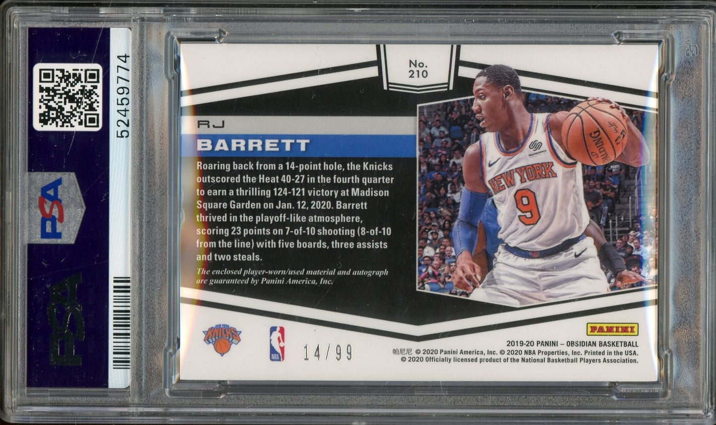 RJ Barrett 2019 Panini Obsidian RPA Jersey Autograph #210 - #14 of 99 - Graded NM 7 (PSA) - Rookie Card