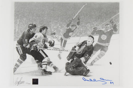 Bobby Orr Signed Bruins LE "The Flying Goal" 12x18 Lithograph #/300 (Orr) Also Signed by Robb Scott (Artist)