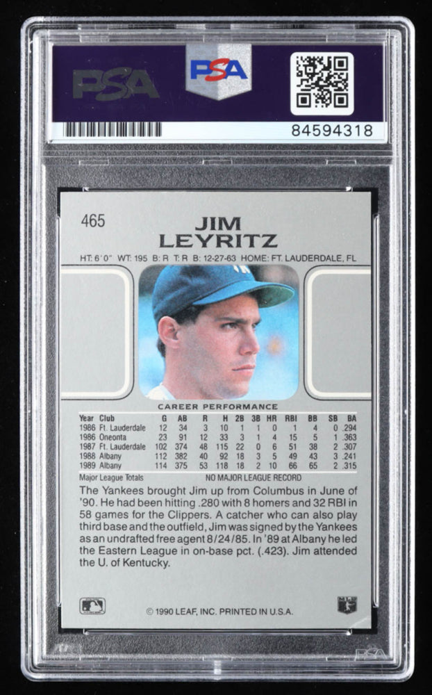 Jim Leyritz Signed 1990 Leaf #465 RC (PSA) Rookie Card