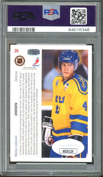 Nicklas Lidstrom Signed 1991 Upper Deck #26 - Graded Mint 9 with Gem Mint 10 Autograph (PSA/DNA Encapsulated) - Rookie Card