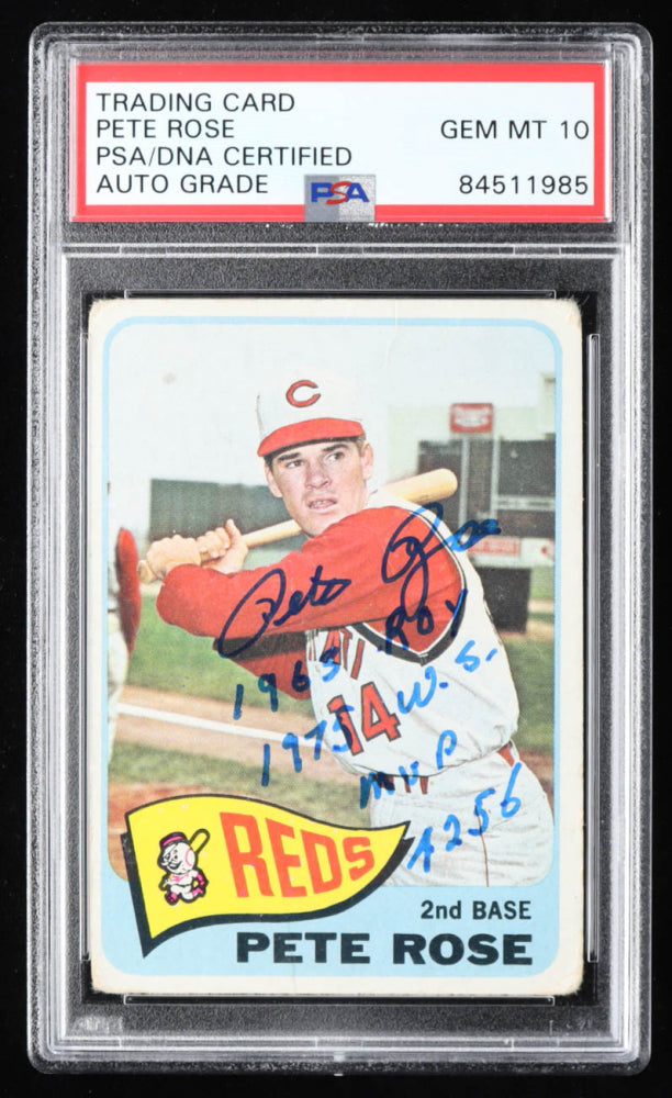 Pete Rose Signed 1965 Topps #207 with Multiple Inscriptions - Autograph Graded (PSA) 10