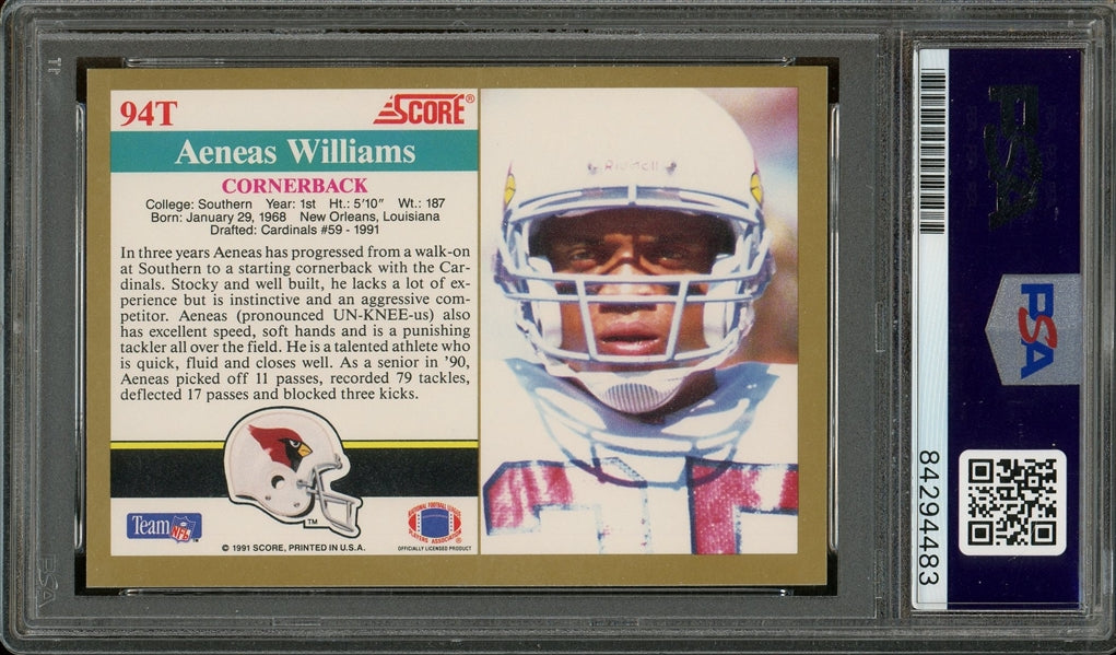 Aeneas Williams Signed 1991 Score #94T- Auto Graded Gem Mint 10 (PSA) - Rookie Card