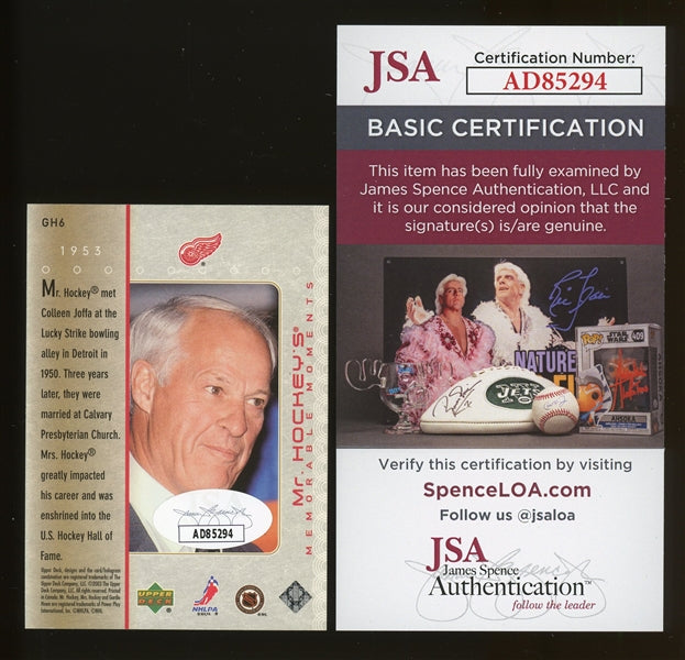 Gordie Howe Signed (JSA COA) 2003 Upper Deck Mr. Hockey's Memorable Moments Hockey Card #GH6