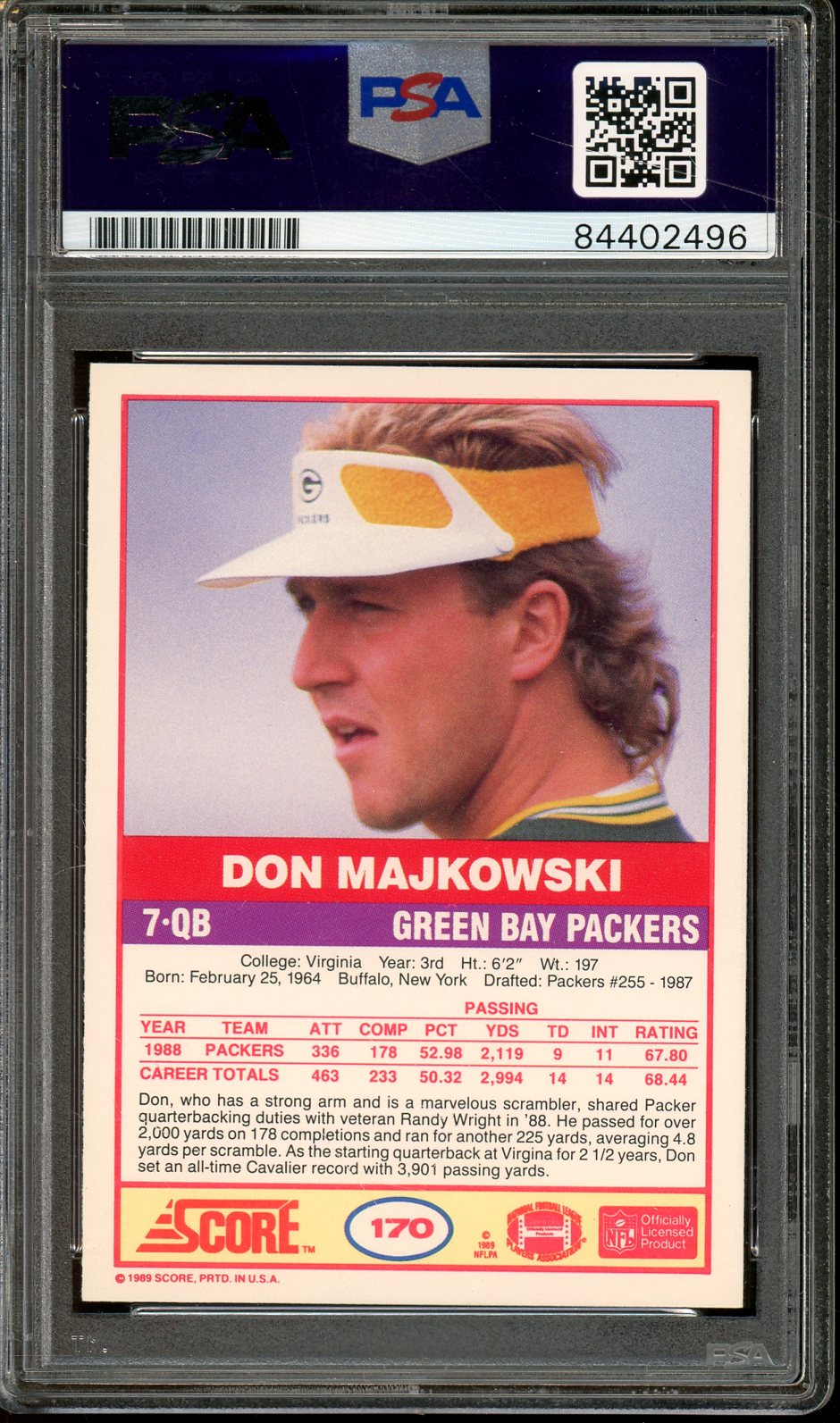 Don Majkowski signed 1989 Score #170- PSA/DNA Authentic - Rookie Card