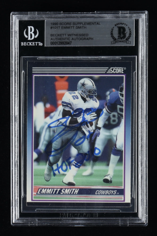 Emmitt Smith Signed 1990 Score Supplemental #101T RC Inscribed "HOF 2010" (BGS) - Rookie Card