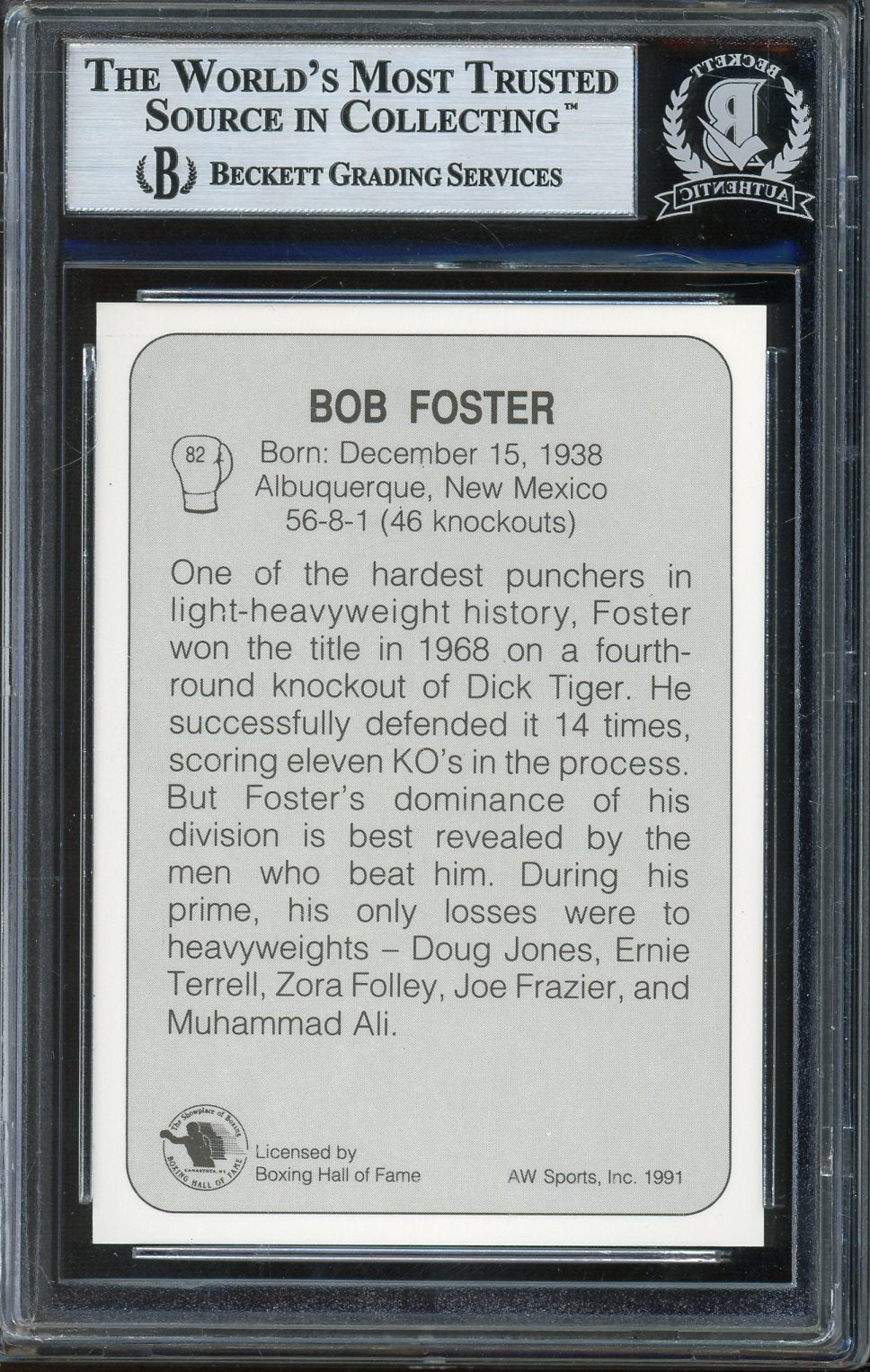 Bob Foster Signed 1991 All-World Boxing Card #82- BAS Authentic