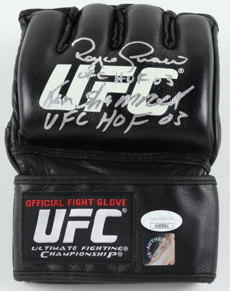 Ken Shamrock & Royce Gracie Signed (JSA & Authentic Signings) UFC Glove Inscribed "UFC HOF 03"