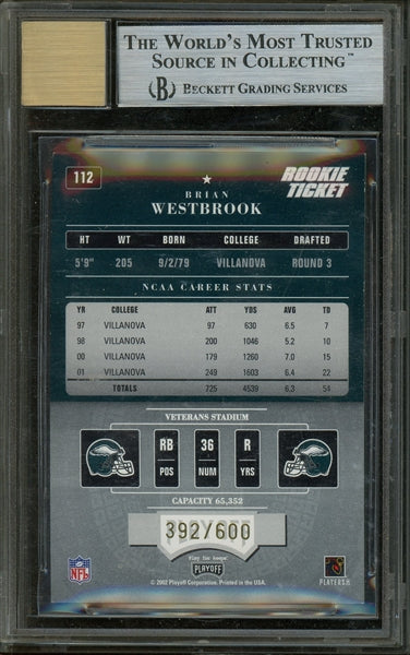 Brian Westbrook 2002 Playoff Contenders Rookie Ticket Autograph #112 - #392 of 600 - Graded NM-MT+ 8.5/9 (BGS) - Rookie Card