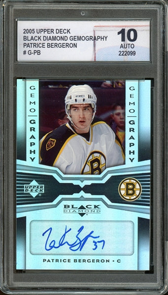 Patrice Bergeron 2005 Upper Deck Black Diamond Gemography Autograph Hockey Card #G-PB - Auto Graded 10! (DGA - Diamond Authentic)