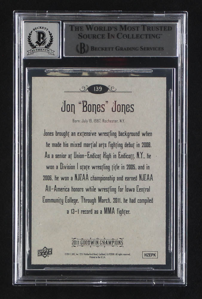 Jon "Bones" Jones Signed 2011 Upper Deck Goodwin Champions #139 - Autograph Graded Beckett (BGS) 10