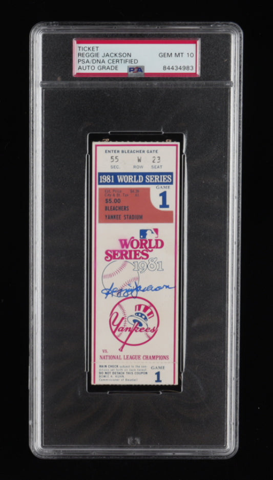 Reggie Jackson Signed 1981 World Series Game 1 Ticket - Autograph Graded PSA 10