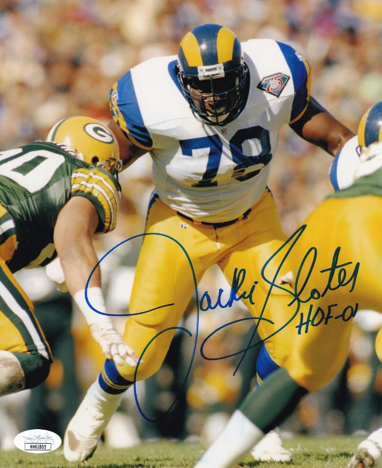 Jackie Slater "HOF 01" Signed (JSA COA) Los Angeles Rams 8x10 Photo