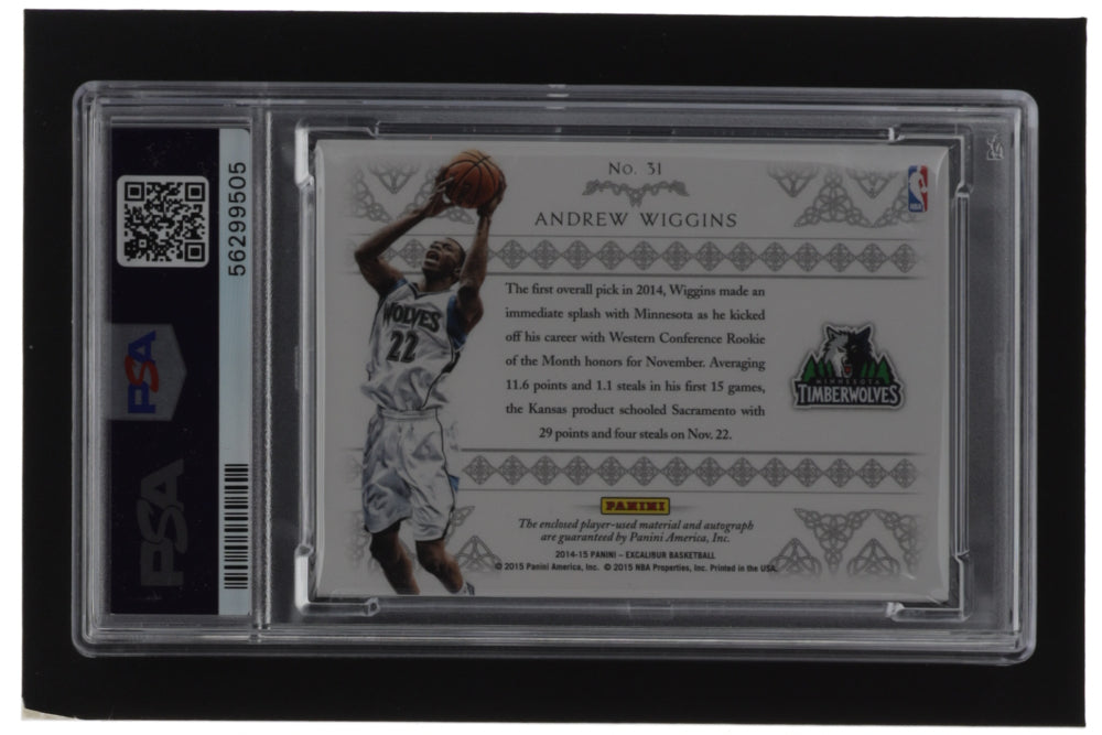 Andrew Wiggins 2014-15 Panini Excalibur Rookie Rampage Autograph Dual Jerseys #31 #208/349 (PSA 8)