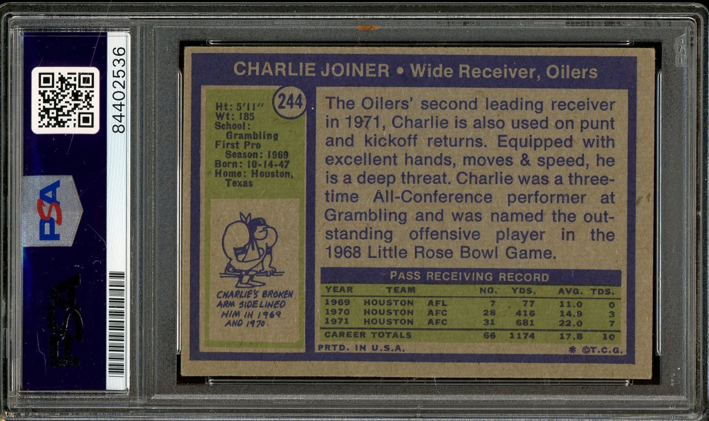 Charlie Joiner signed "HOF 86" 1972 Topps #244- PSA/DNA Authentic - Rookie Card