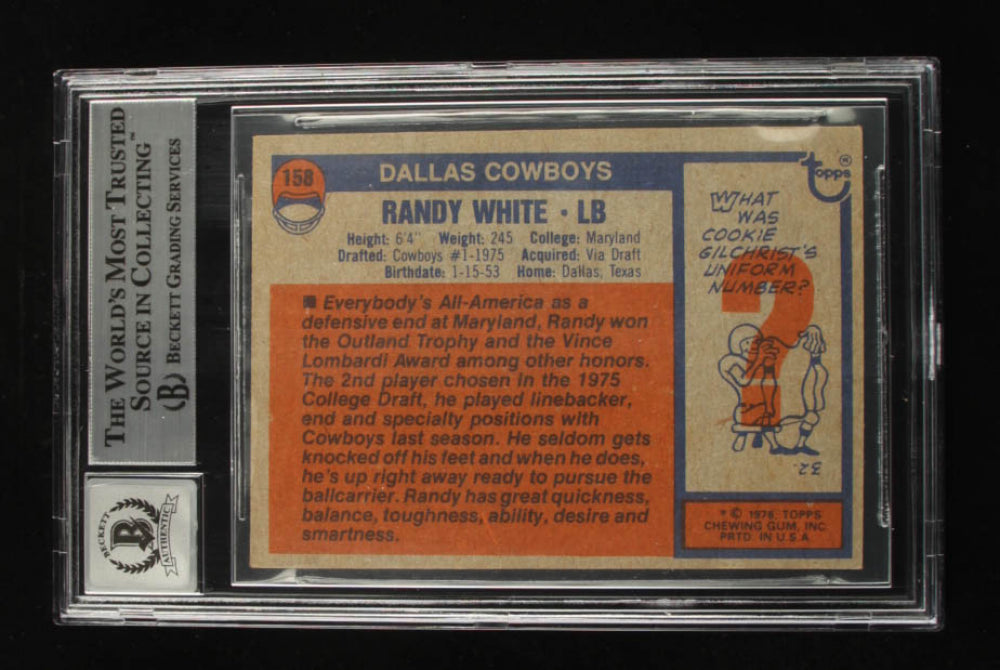 Randy White Signed 1976 Topps #158 RC Inscribed "HOF 94" (BGS) - Autograph Graded Beckett (BGS) 10 - Rookie Card