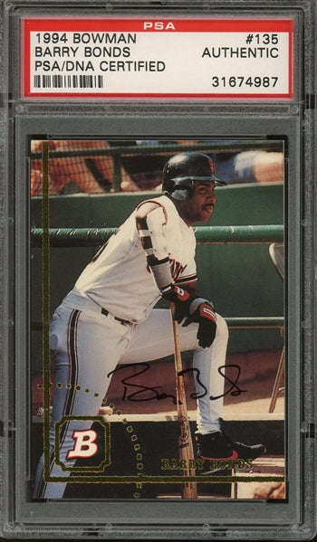 Barry Bonds Signed 1994 Bowman Baseball Card #135 (PSA/DNA Encapsulated)