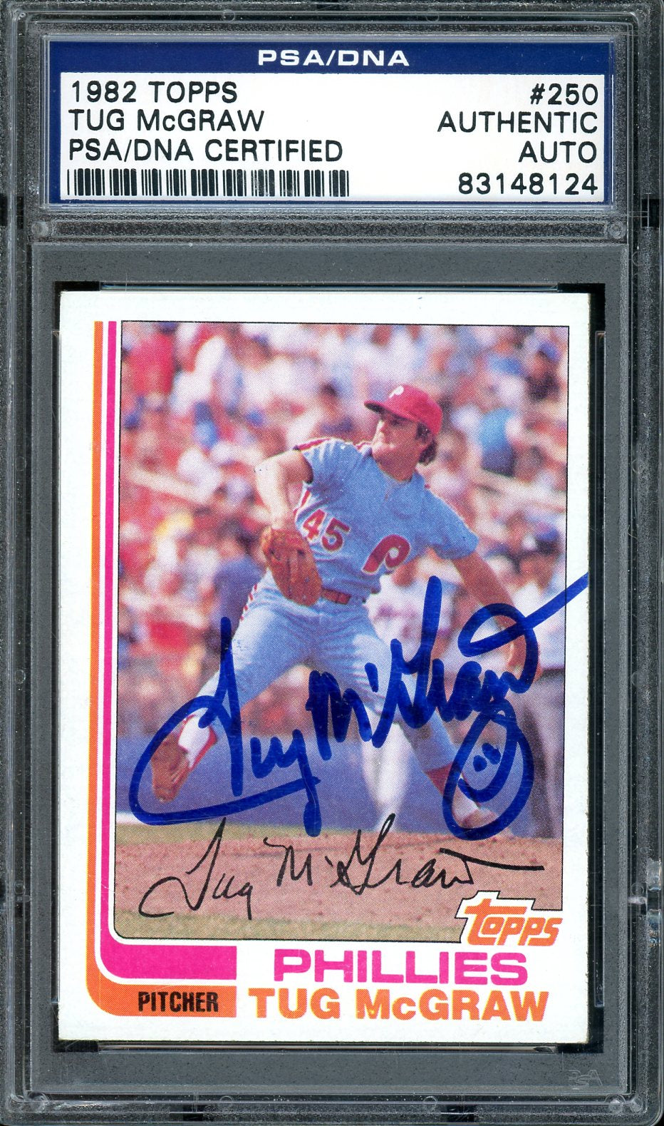 Tug McGraw Signed 1982 Topps Baseball Card #250- PSA/DNA Authentic