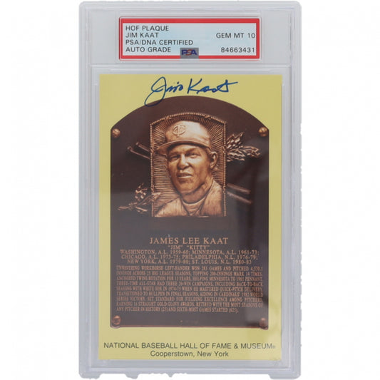 Jim Kaat Signed Hall of Fame Plaque Postcard - Autograph graded PSA 10