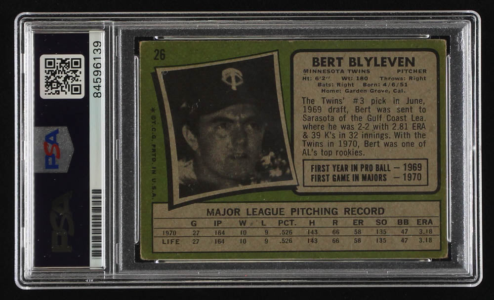 Bert Blyleven Signed 1971 Topps #26 RC - Autograph Graded PSA 10 - Rookie Card