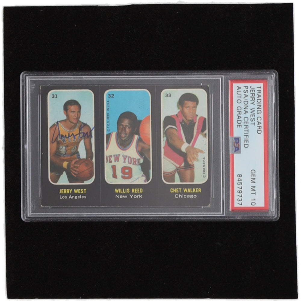 Jerry West Signed 1971-72 Topps Trios #31 / 32 Willis Reed / 33 Chet Walker - Autograph Graded PSA 10