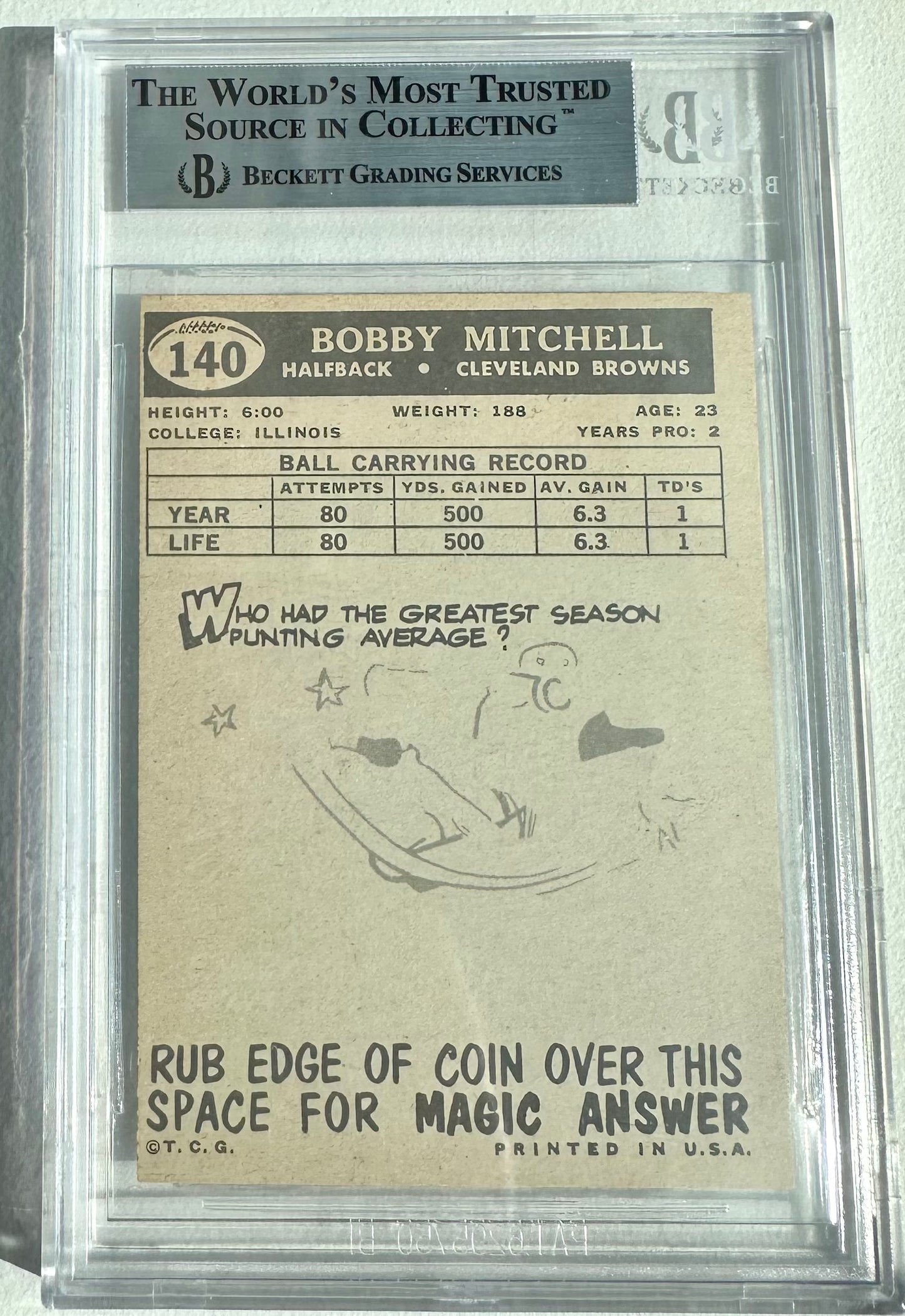 Bobby Mitchell Signed 1959 Topps #140 (BGS) - Rookie Card