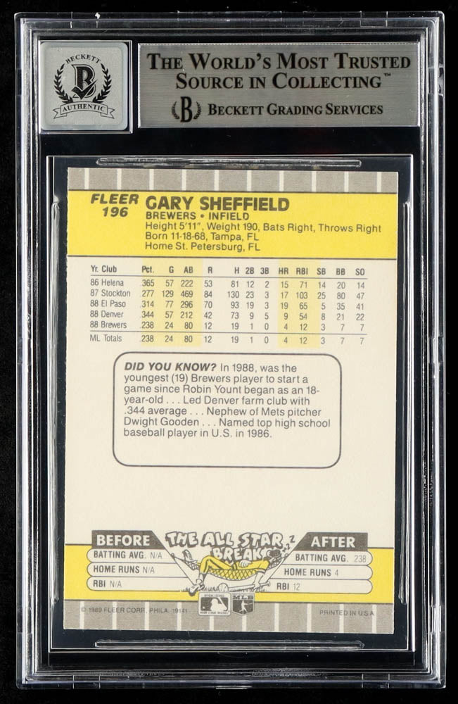 Gary Sheffield Signed 1989 Fleer #196 RC - Autograph Graded Beckett (BGS) 10 - Rookie Card