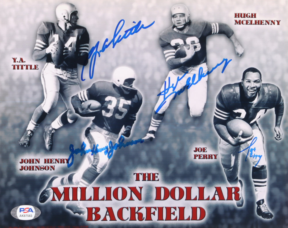 The Million Dollar Backfield - 8 x 10 photo Signed (PSA) by (4) with John Henry Johnson, Joe Perry, Y. A. Tittle & Hugh McElhenny