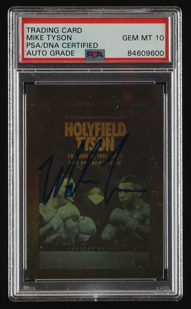 Mike Tyson Signed Holyfield & Tyson 1991-92 Kayo Heavyweight Gold Hologram - Autograph Graded (PSA) 10