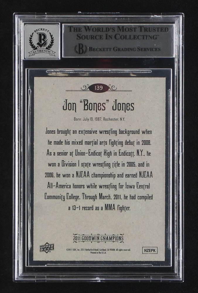 Jon "Bones" Jones Signed 2011 Upper Deck Goodwin Champions #139 - Autograph Graded Beckett (BGS) 10