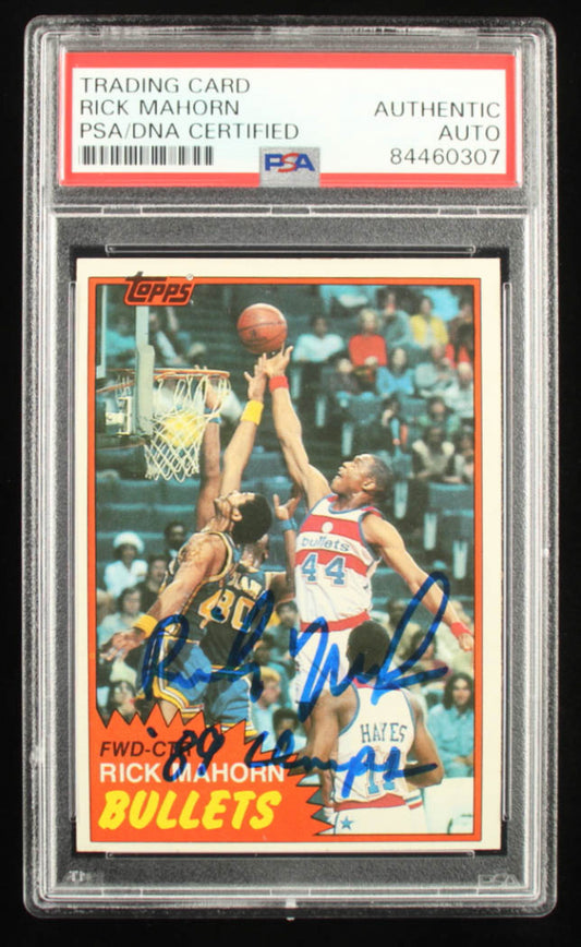 Rick Mahorn Signed 1981-82 Topps #E98 RC Inscribed "'89 Champs" (PSA) - Rookie Card