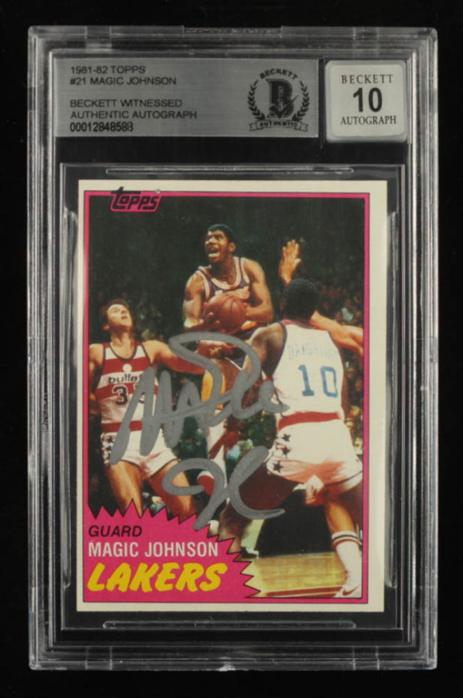 Magic Johnson Signed 1981-82 Topps #21 Autograph Graded Beckett (BGS) 10